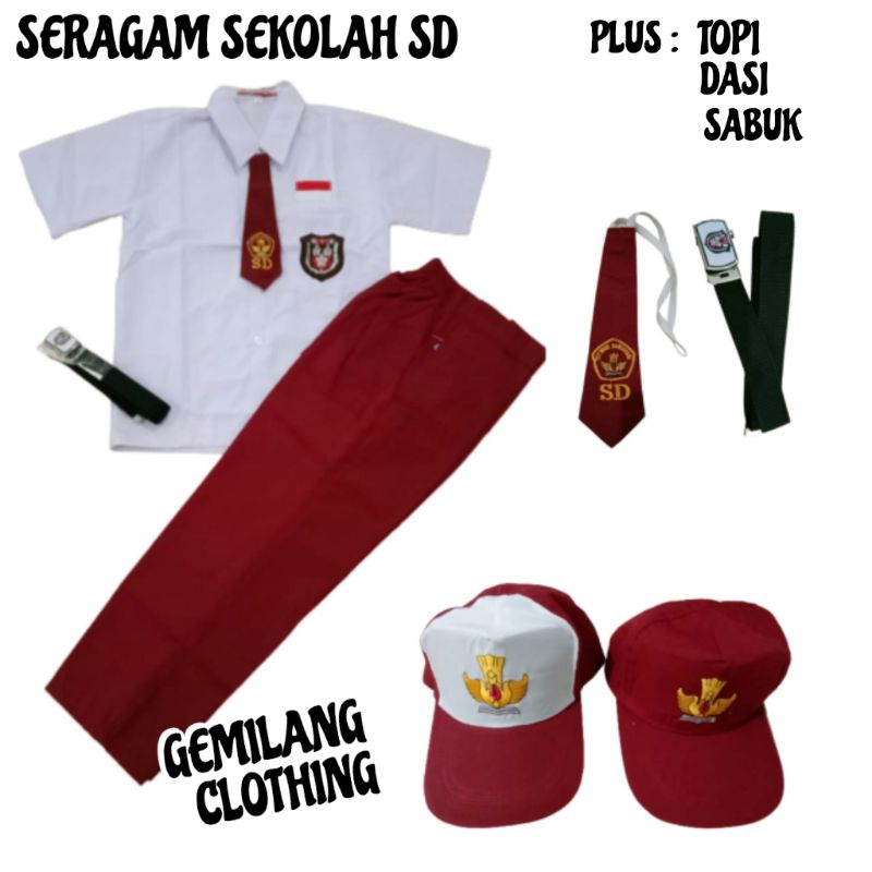 SERAGAM SEKOLAH SD // SETELAN LENGKAP SERAGAM MERAH PUTIH ANAK LAKI-LAKI KELAS 1 SAMPAI 6 SD // GEMILANG CLOTHING