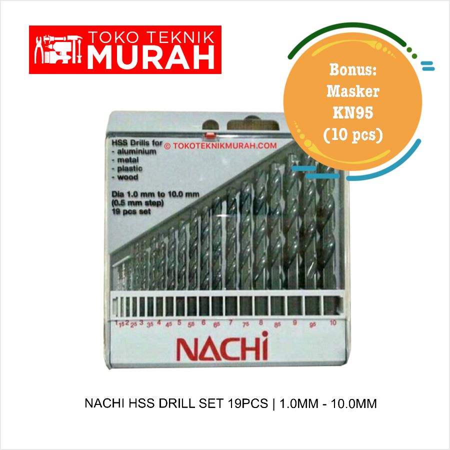 Nachi Mata Bor Besi Set 1 - 10mm - 19Pcs Drill Bits 10 mm - 19 Pcs Original Asli