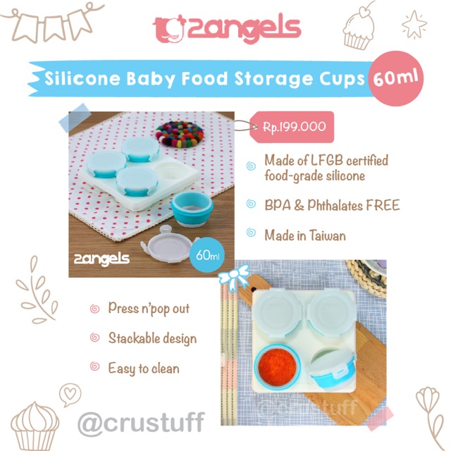 2angels silicone baby food storage cups 60 ml