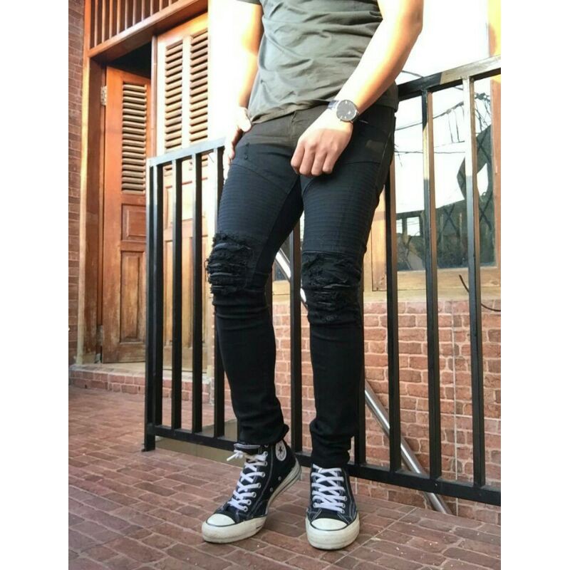 CELANA BIKER JEANS/ CELANA BIKER HITAM/JEANS BIKERS/JEANS SLIMFIT/CELANA PANJANG/JEANS SLIMFIT BIKER