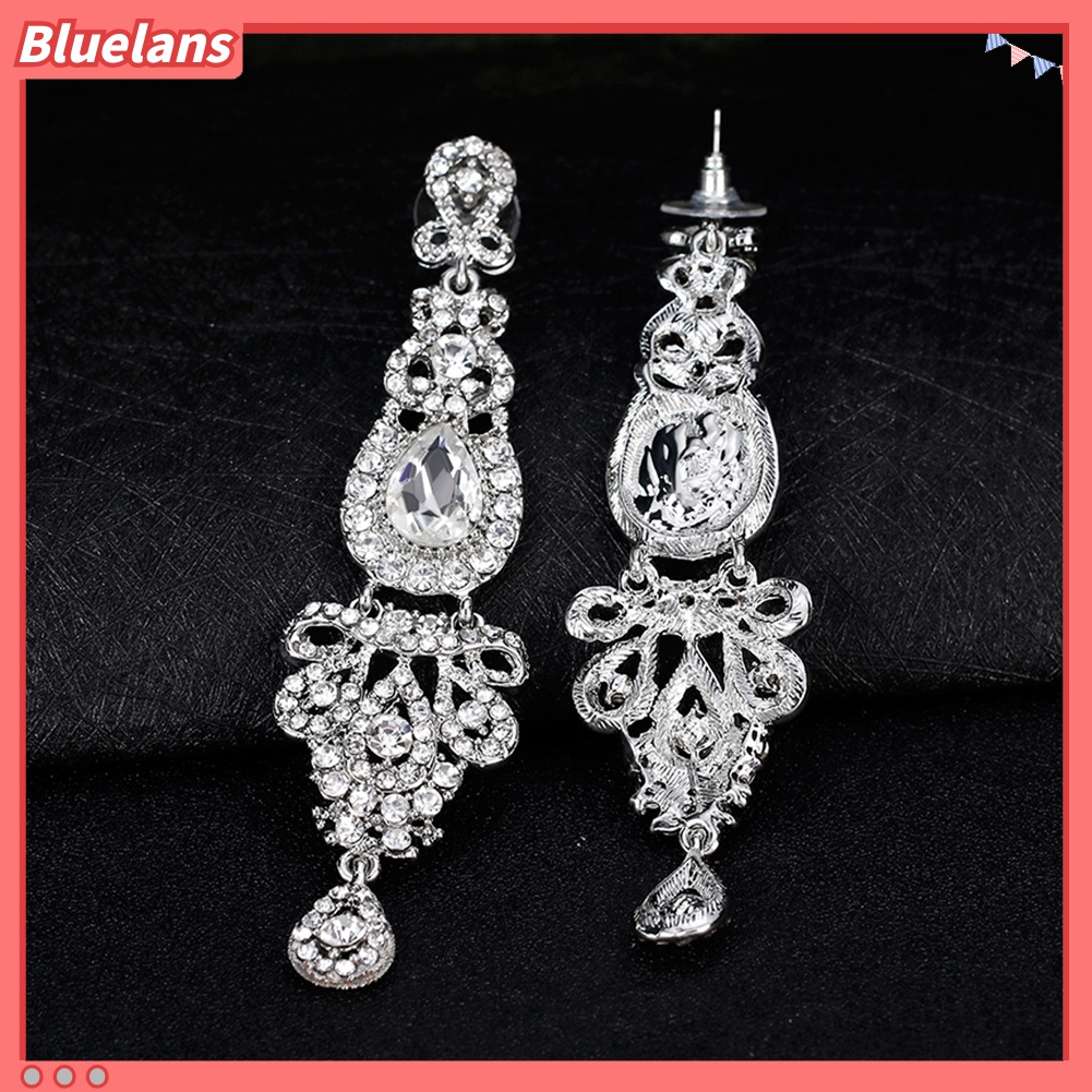 Anting Panjang Menjuntai Gaya Retro Aksen Berlian Imitasi Untuk Wanita