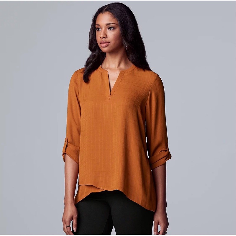 Simply Vera by Ver*wang Cross Hem Roll Tab Blouse - Mustard
