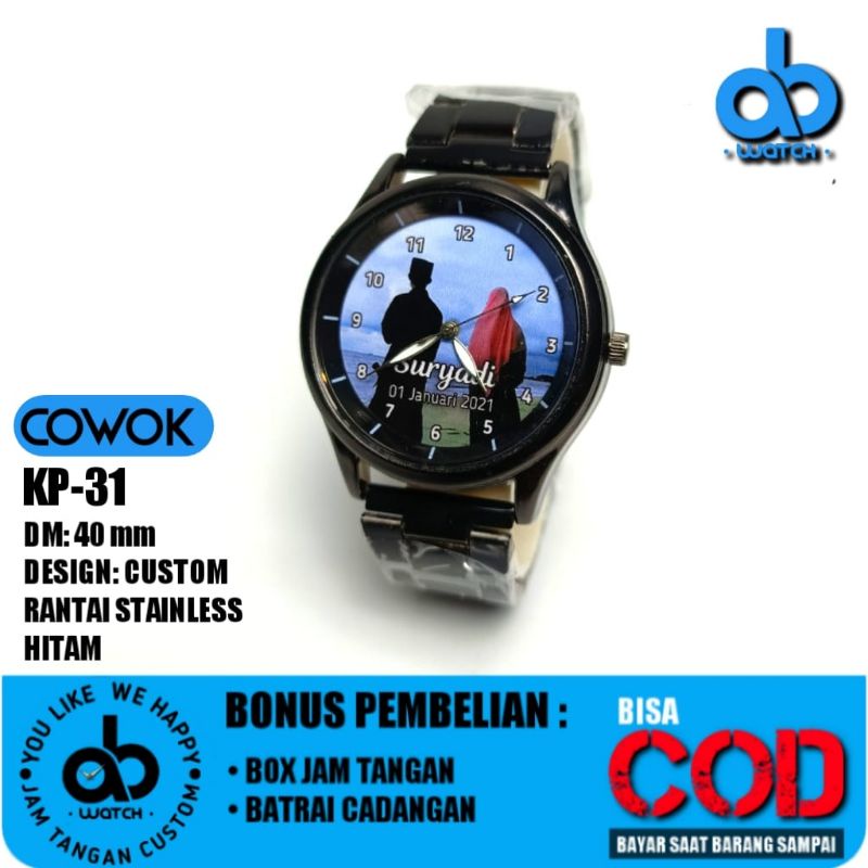 Jam Tangan Couple Custom Desain Foto Pasangan | Bisa Request Desain Bonus BOX dan BATRAI CADANGAN