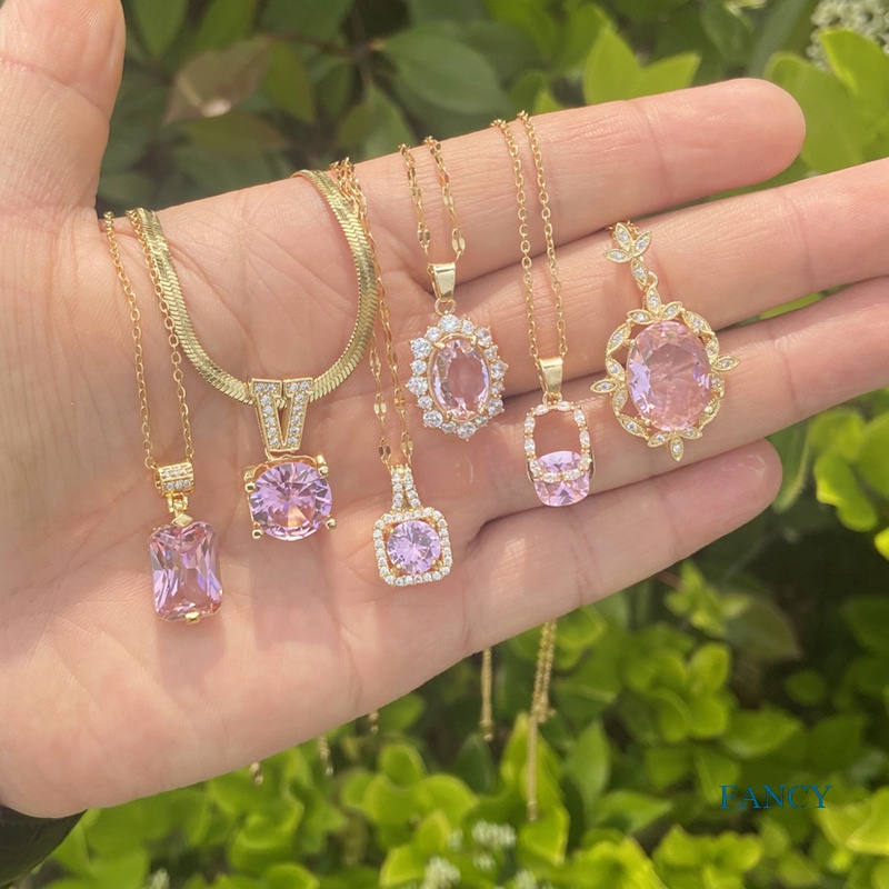 Kalung Rantai Lapis Emas 18k Dengan Liontin Hati + Batu Zircon Kubik Untuk Wanita