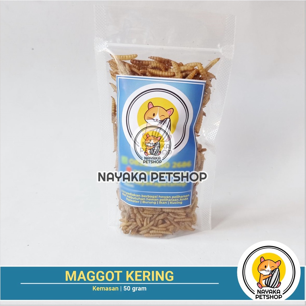 Maggot Kering 50 gr Mealworm Pakan Hamster Makanan Sugar Glider Burung Ikan Koi