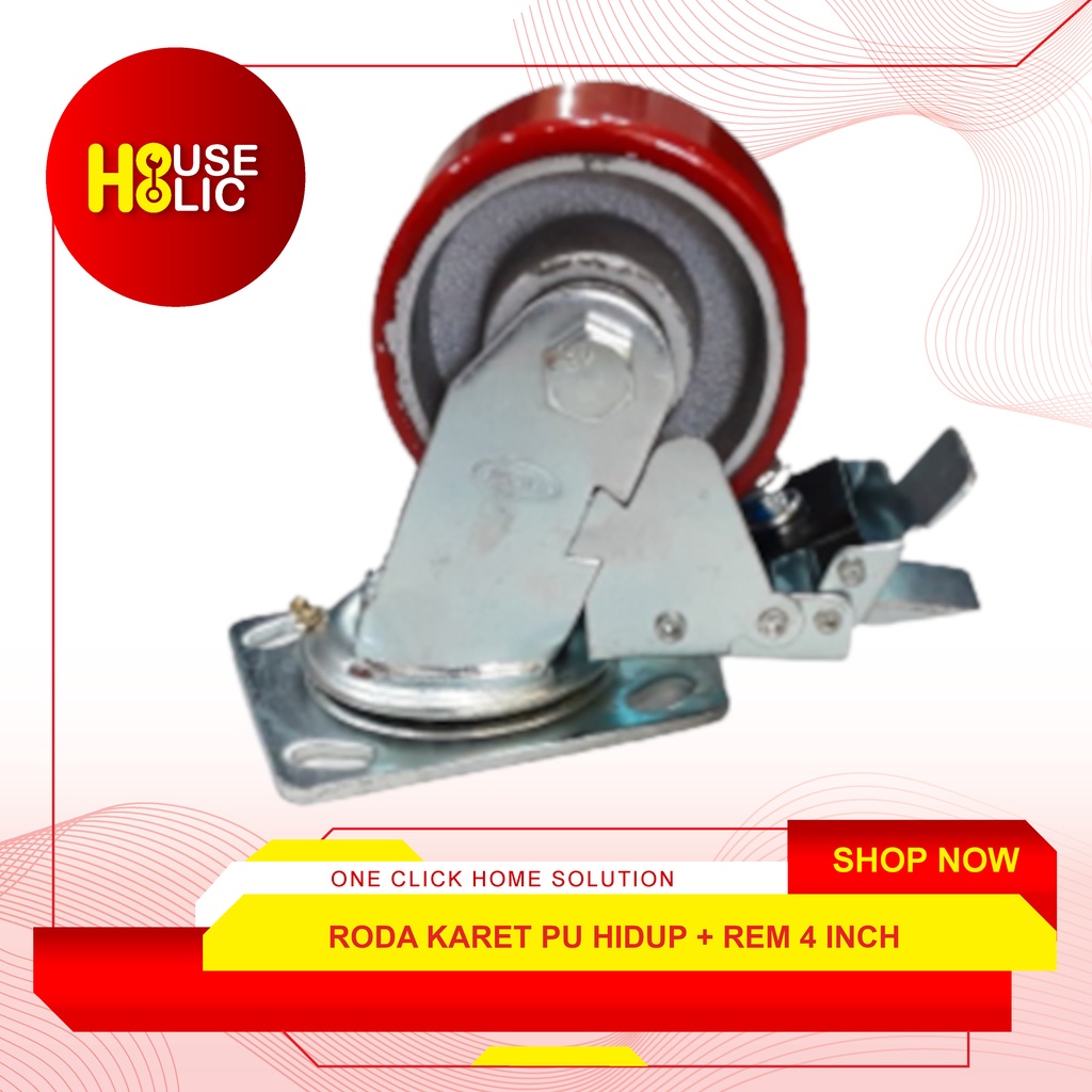 Roda Caster Etalase Roda Trolley Troli PU 4 Inch Roda Kastor Hidup+Rem