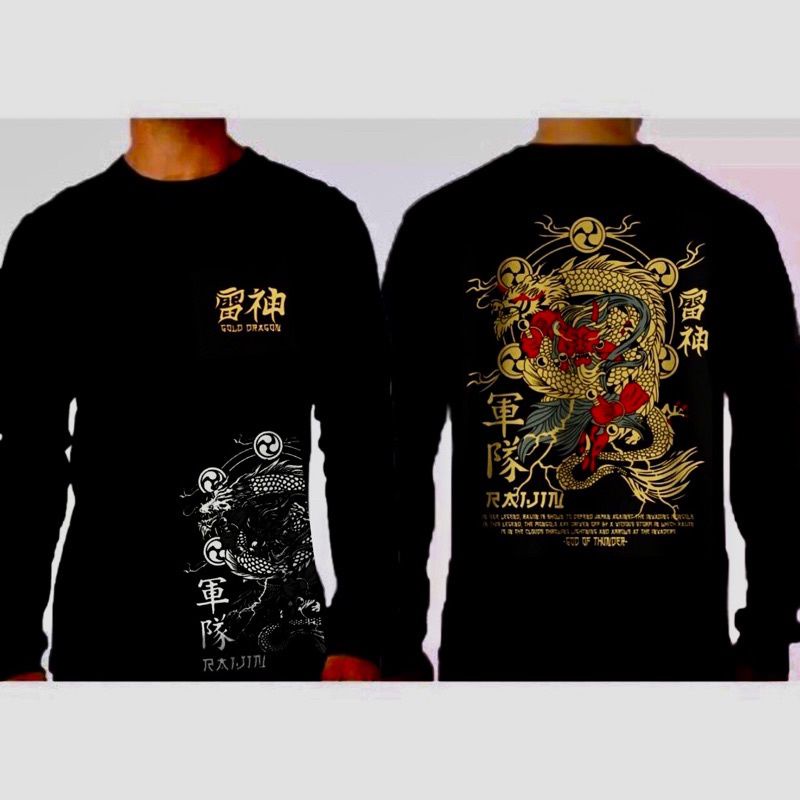 Kaos Hitam tangan panjang motif Naga jepang