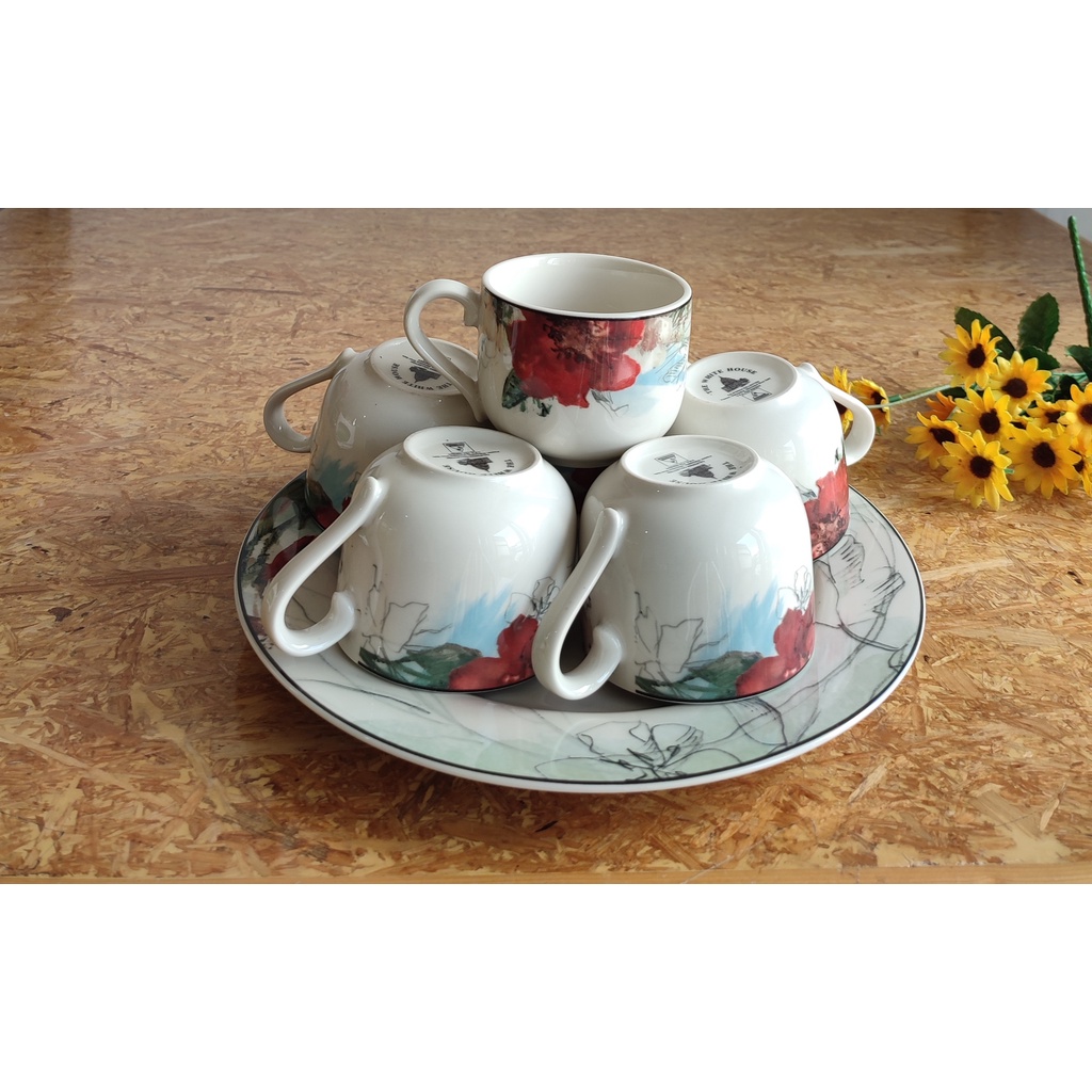 01421 Set Cangkir Keramik Motif Bunga / Cangkir Dan Piring Dinner / Cangkir Keramik Motif Bunga