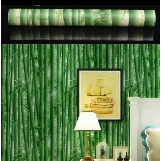 Wallpaper Dinding Stikers Bambu Hijau Ukuran 45 cm x 10 m