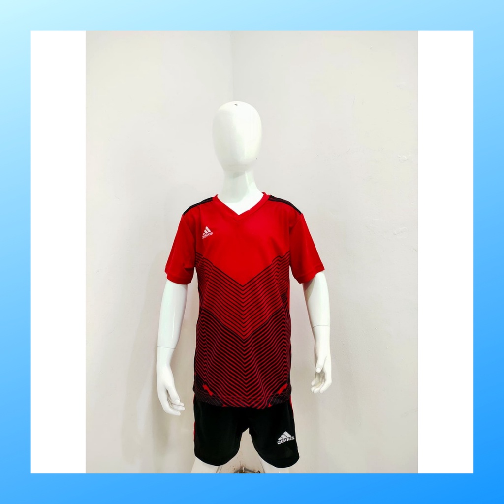 Kaos futsal anak laki-laki jersey sepak bola baju celana setelan jersy perempuan stelan t-shirt outfit seragam kostum olahraga casual suit pakaian jarsey oblong apparel sports jersi soccer ST.AD162 merah