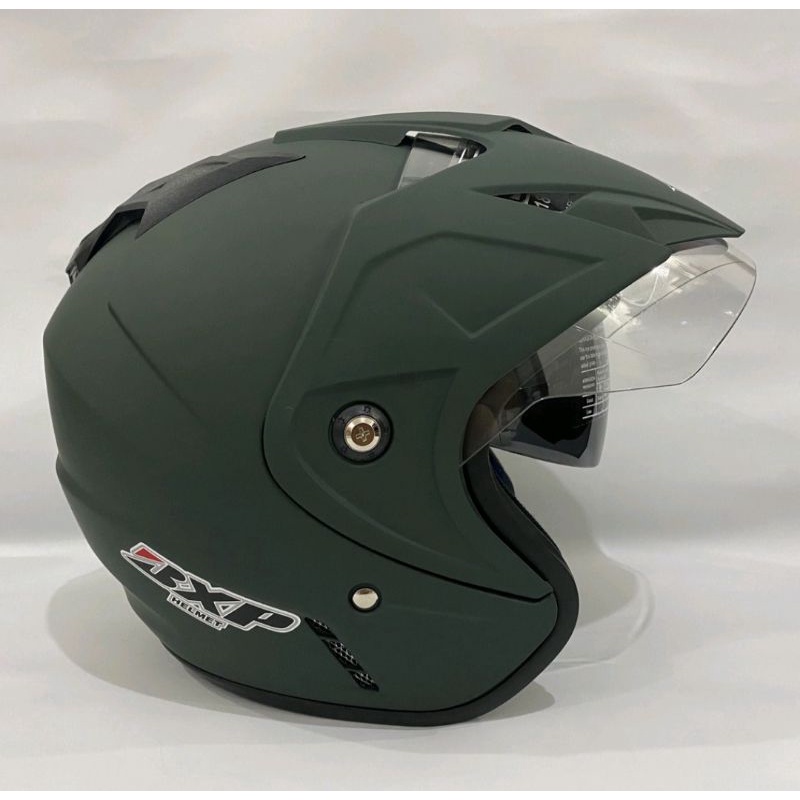 Helm Motor JP 7 Hijau Army Doff Double Visor Half Face SNI Dewasa