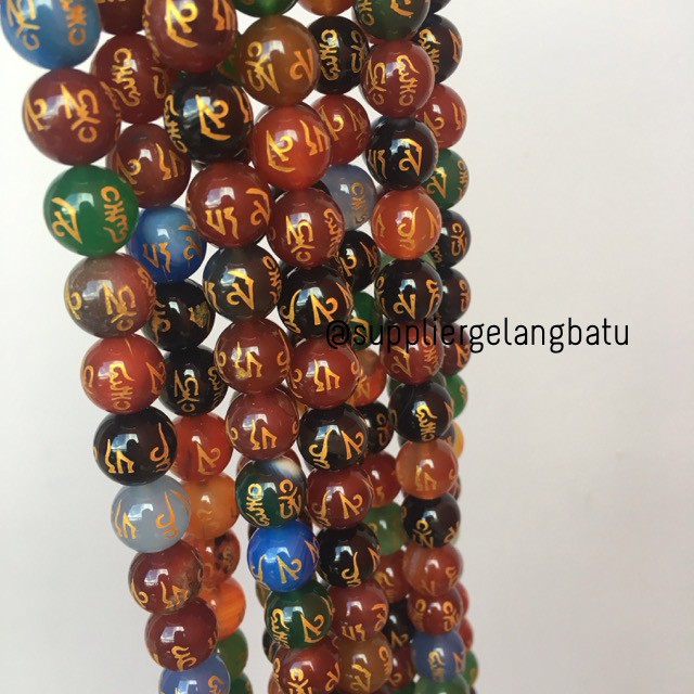 12mm multicolour om mani padme hum tibet renceng batu alam onyx akik bahan gelang kalung viriya doa