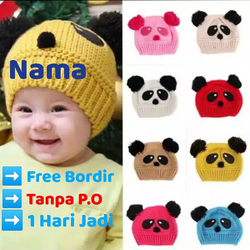 Kupluk bayi karakter Panda lucu Custom Nama