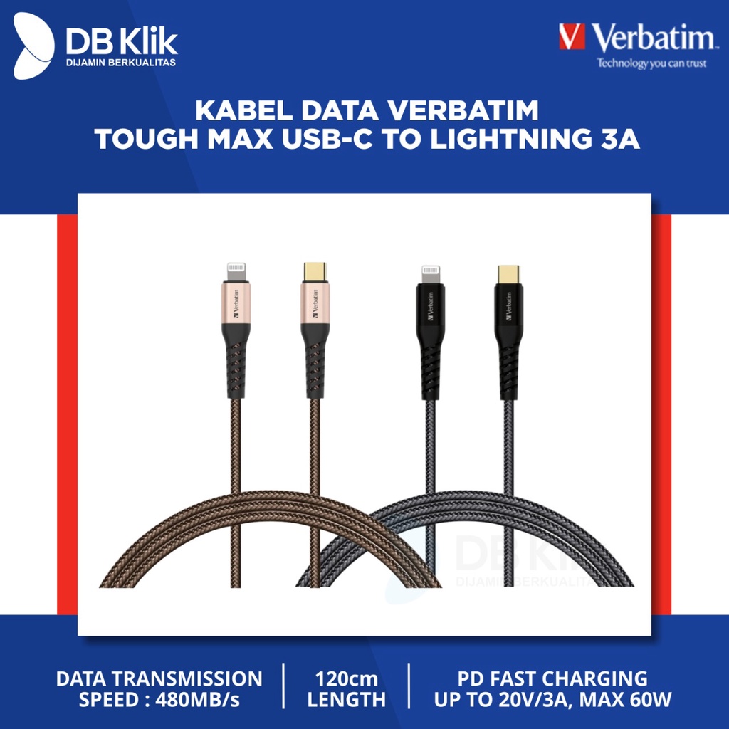 Kabel Data Verbatim Tough Max USB-C to Lightning MFI 3A 120cm