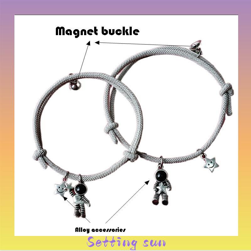 2 Buah/set Gelang Pasangan Magnet Lucu Astronot Liontin Gelang Persahabatan Hadiah Ulang Tahun TN