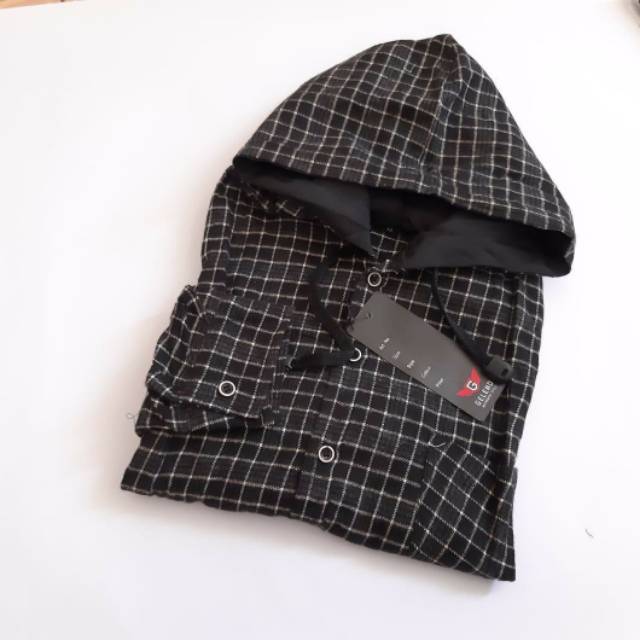 Kemeja Flanel Hoodie Pria Lengan Panjang Kemeja Hoodie Pria Casual
