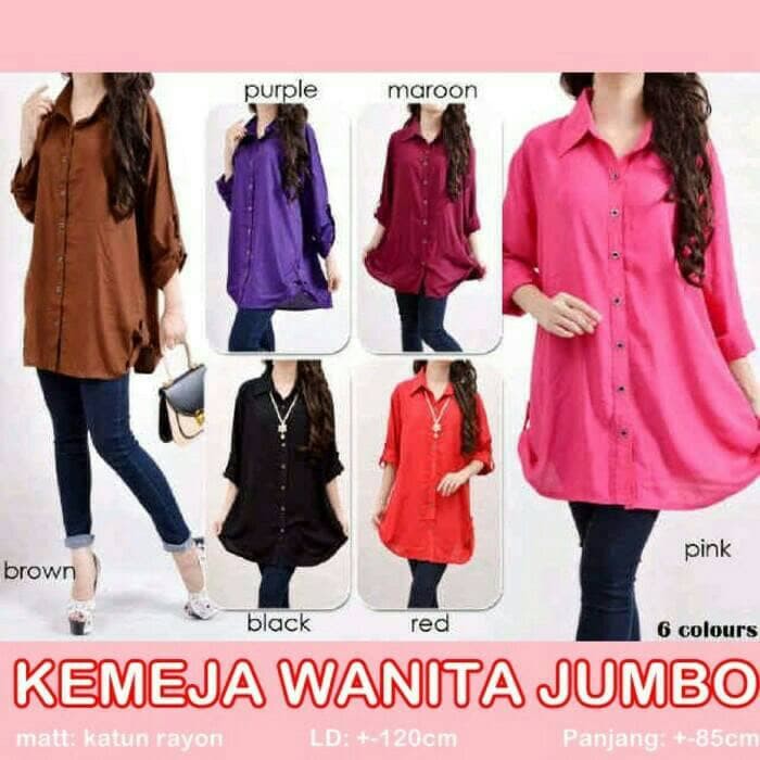 Fashion Wanita Atasan Kemeja Wanita Ukuran Jumbo - Fuchsia