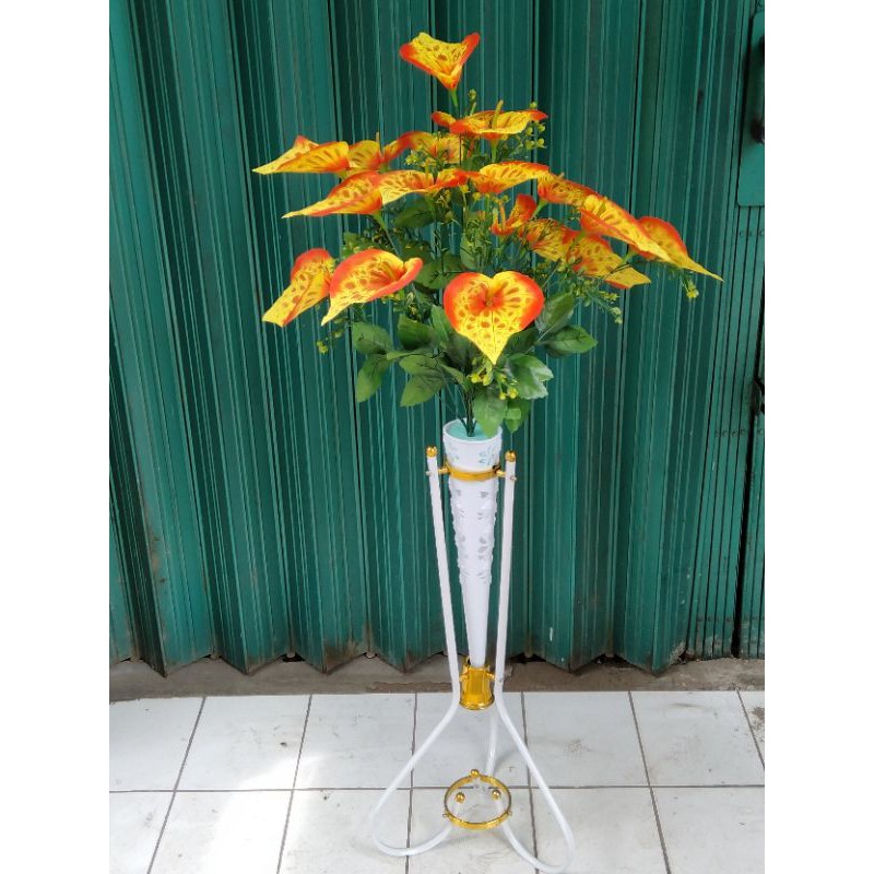 COD,Bunga artifisial  sudut Aron pandan +pot standing Besi.bunga pojok-Orange