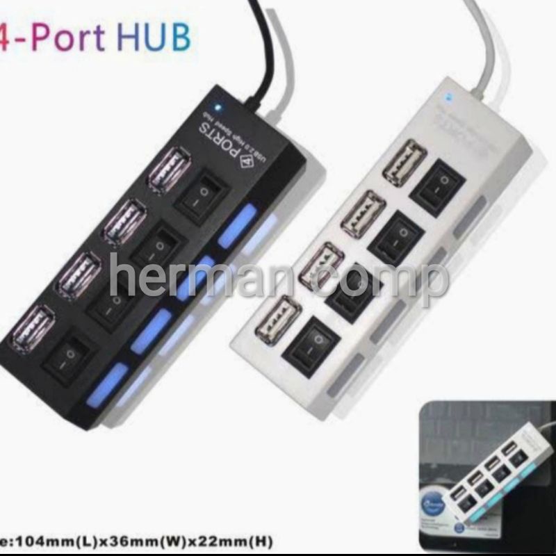 USB 2.0 HUB 4 PORT SWITCH ON/OFF WITH LED HIGH SPEED / SAMBUNGAN USB EXTENSION 4 PORT