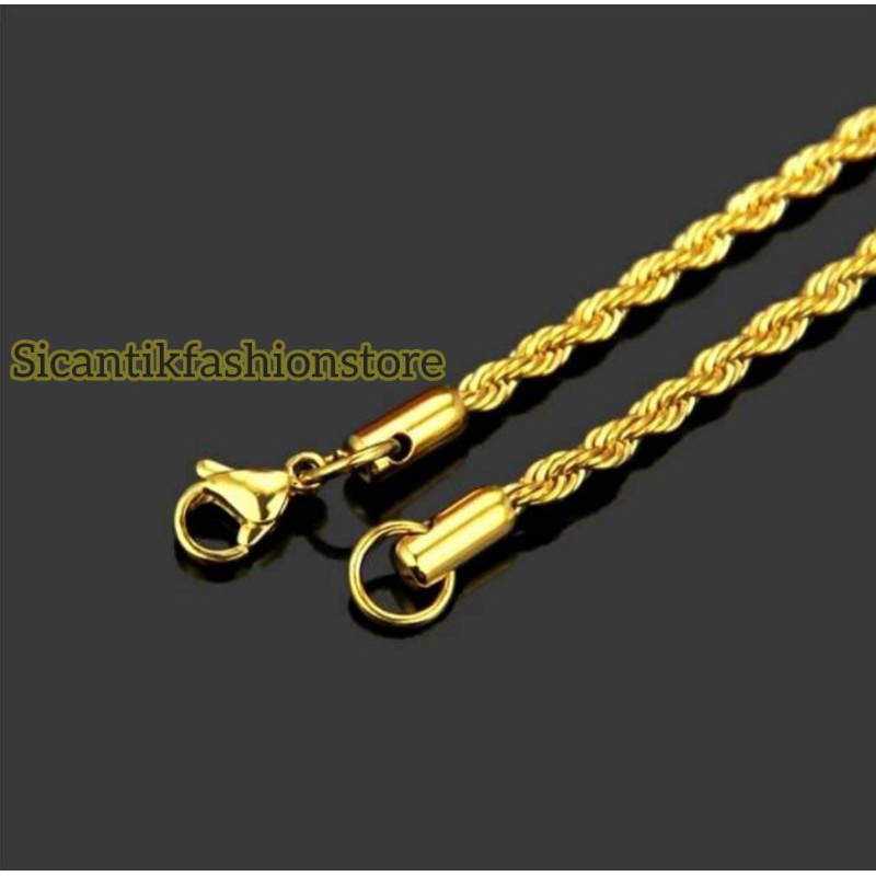 Kalung Titanium tambang lilit Gold Fashion pria wanita terlaris anti Karat tidak luntur kalung pria