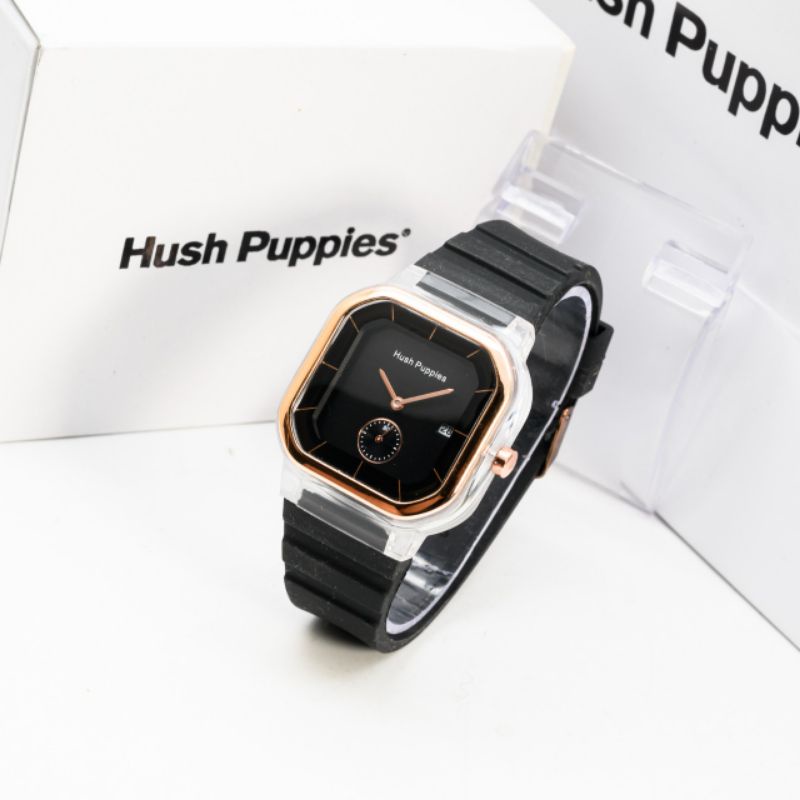 (SS) Jam Tangan Wanita Korea Hush Puppies Kotak Rubber Crono Detik Bawah + Free Box Hushpupies