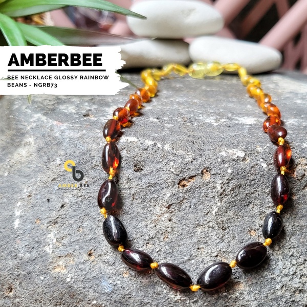 Kalung Amber Anak Premium Glossy Rainbow Beans NGRB73 By Amber Bee