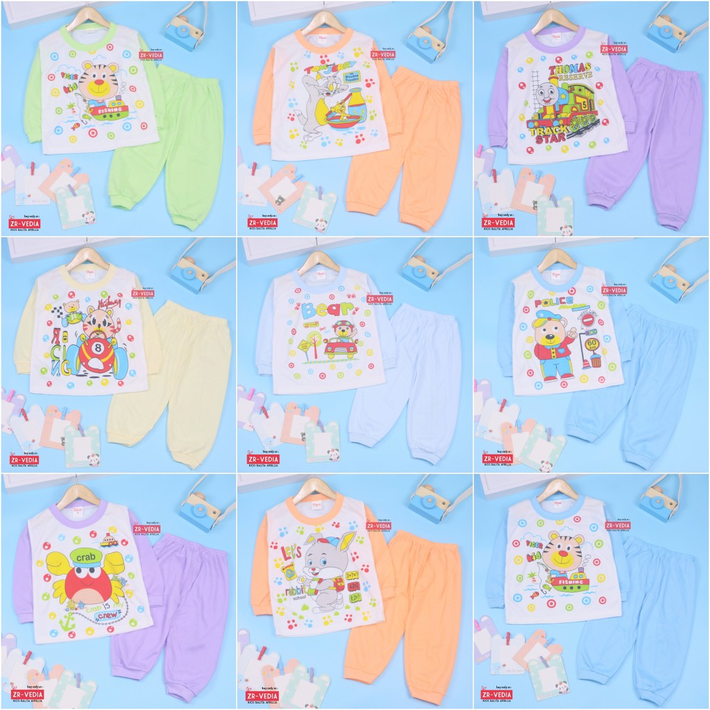 Piyama Kaos Kartun uk 3 Tahun / Baju Tidur Bahan Kaos Anak Laki Perempuan Murah Gambar Kartun Adem