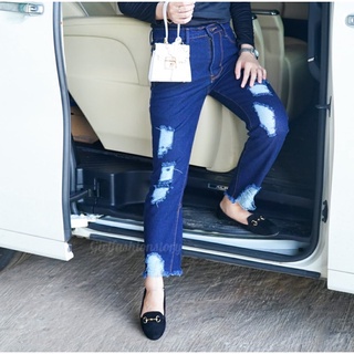 Tq88indonesia Fashion Celana Jeans Panjang Wanita Terbaru / FOLKY BOYFRIEND RIPPED JEANS / Celana Casual Cewek / Ootd