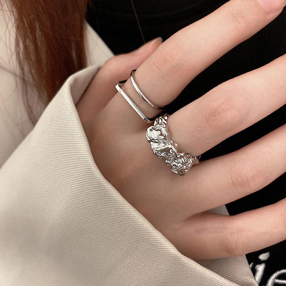 Mxbeauty Cincin Lipit Logam Elegan Minimalis Pesta Berlubang Adjustable Open Ring Cincin Jari Telunjuk Gaya Korea