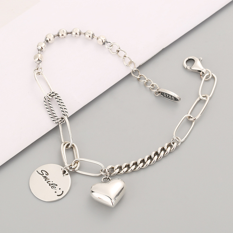 [Ready Stock]Fashion Personality Plated S925 Silver Heart-Shaped Wafer Bracelet