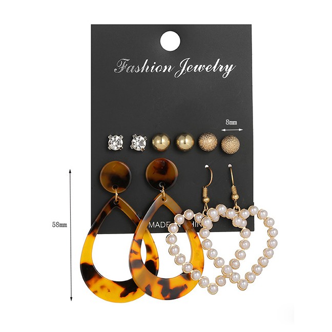 LRC Anting set Fashion Golden Geometric Acrylic Plate Combination K132X