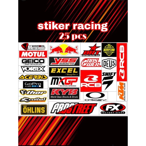 stiker racing 1 paket isi 25 pcs suponsor balap red bull brt rcb motul