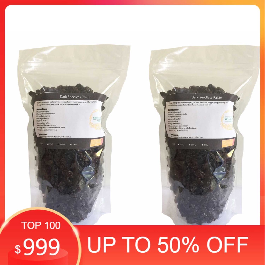 

Terlaris Dark Seedless Raisin (Kismis Hitam Tanpa Biji) 1000 gr