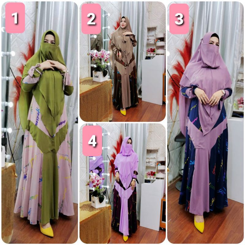DRESS AISUN SET By Yodizein Syari Original Syar'i Gamis With Khimar Ada Niqab