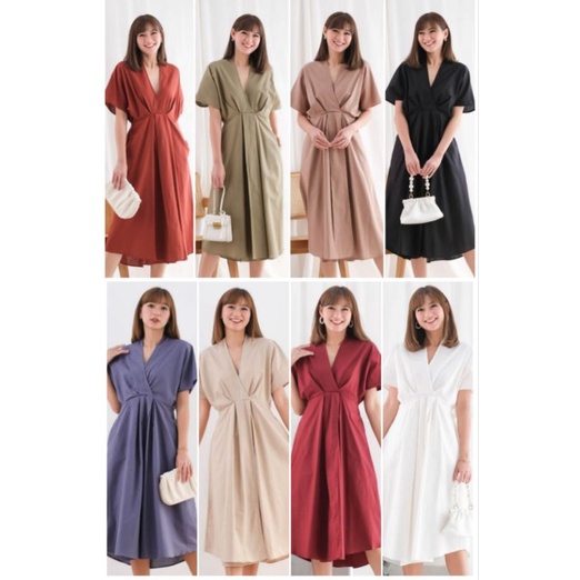 ❣️SPECIAL PRICE ♡ PREMIUM ♡ ORIGINAL ! NATHANIA VINTAGE BIG SIZE KIMONO V-NECK SLING PLAIN SLIT MIDI DRESS