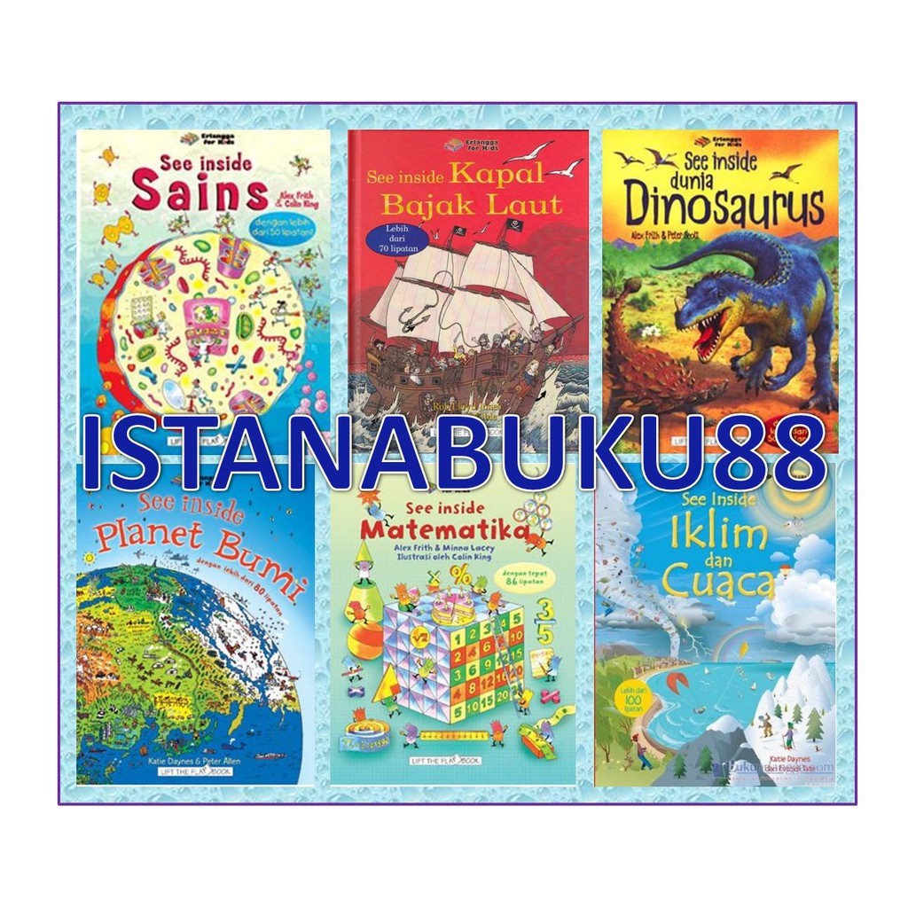 Paket 6pcs Lift The Flap Usborne See Inside Sains planet planet bumi matematika dinosaurus