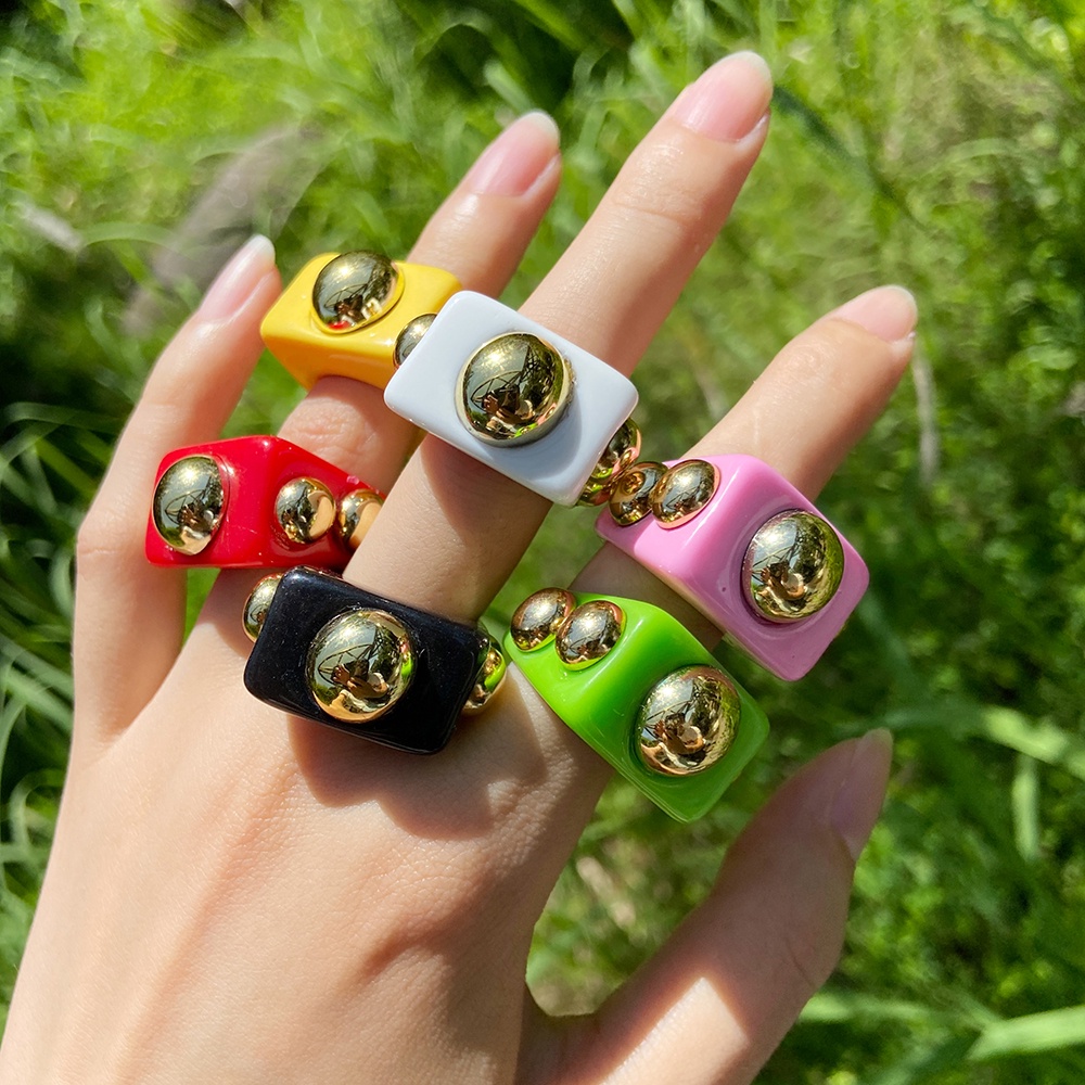 Korean Colorful Resin Ring Personalized Geometric Finger Rings Women Jewelry Accessories