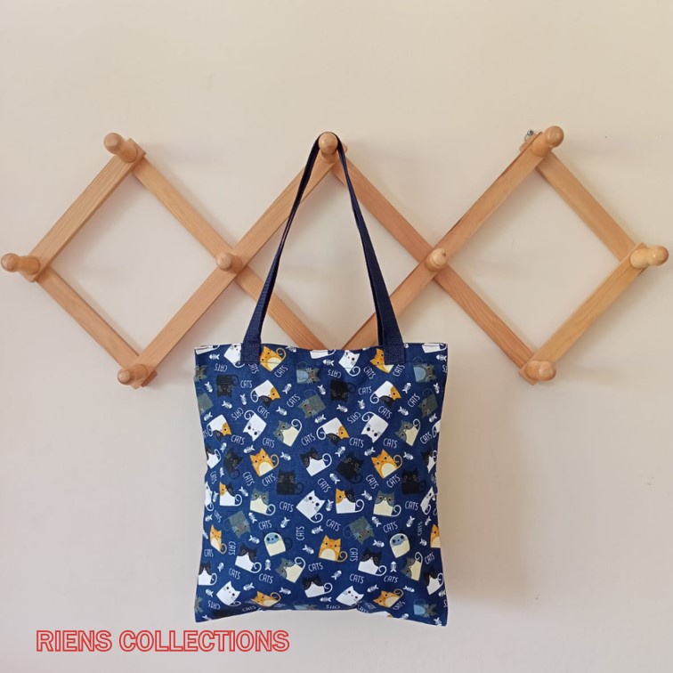 TOTEBAG KANVAS TOTEBAG WANITA TAS WANITA BAHAN KANVAS MOTIF KUCING BIRU. TAS CANVAS TAS WANITA TOTE BAG CANVAS TAS KANVAS MOTIF TAS KANVAS JOGJA RIENS COLLECTIONS