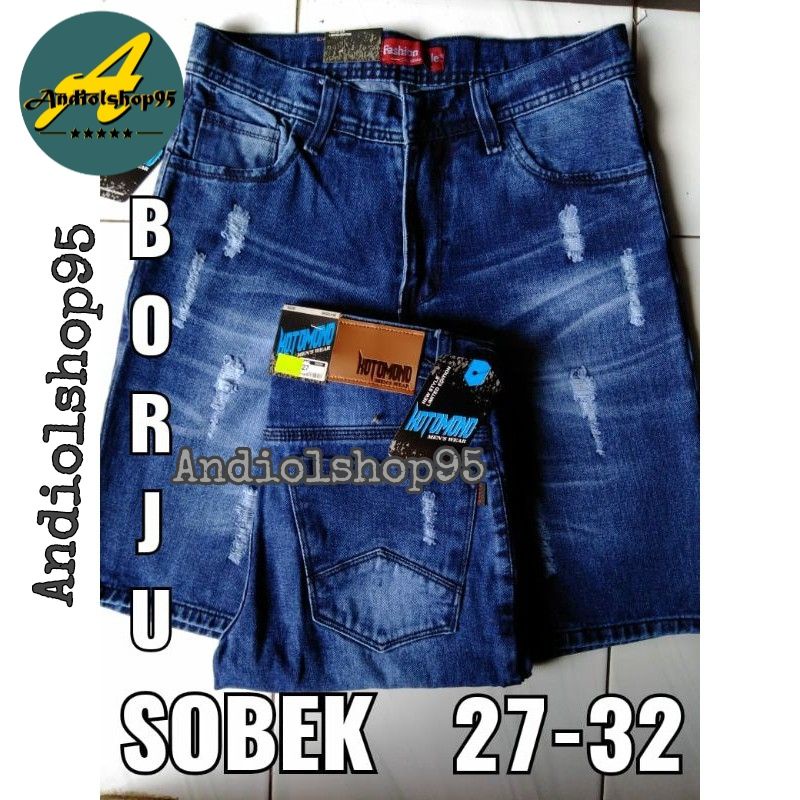 celana jeans pendek cowo | sobek sobek non setret | bahan gak luntur