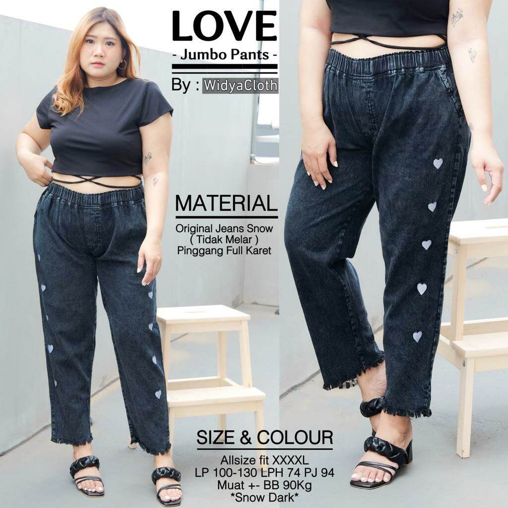 Lova Pants Jumbo Celana Jeans Aksen Bordir Love Good Quality