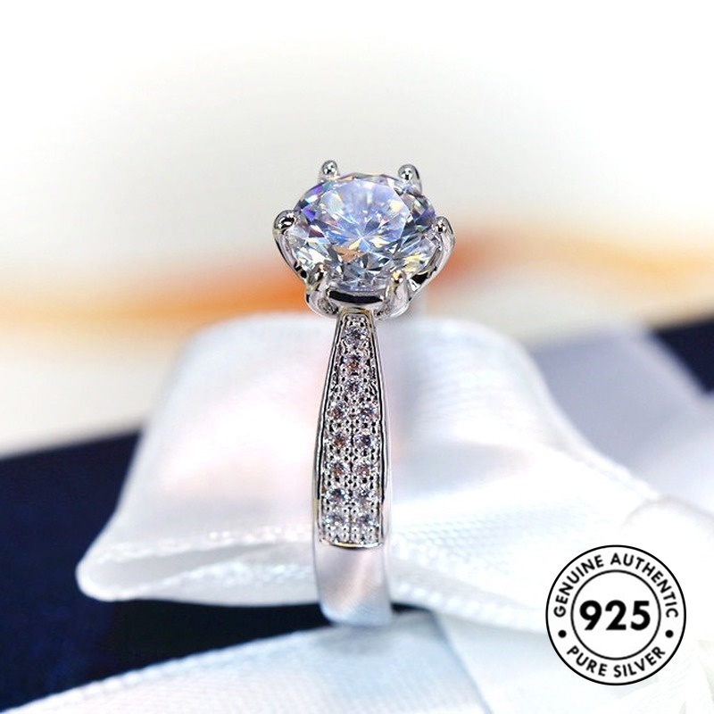 Cincin Berlian Klasik Bahan S925 Silver Untuk Wanita