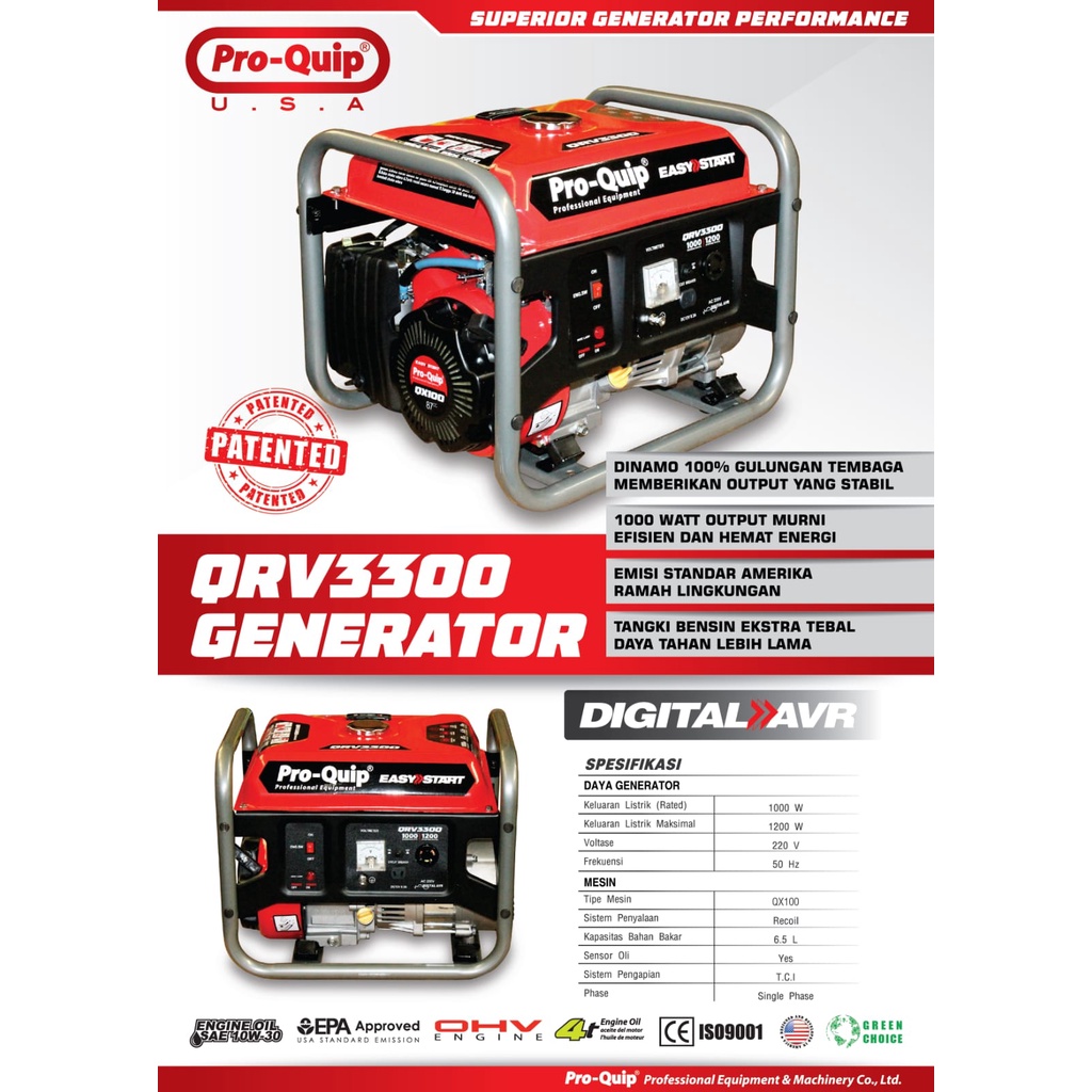 Genset Proquip QRV3300 1000 Watt QRV-3300 / Generator Proquip QRV 3300