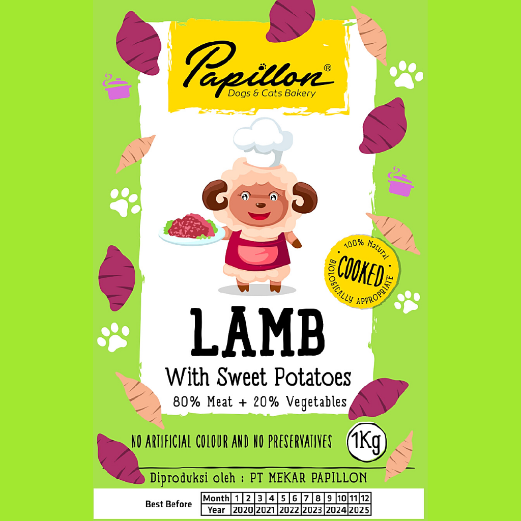 

PAPILLON Makanan Anjing COOKED Lamb Sweet Potatoes 1kg