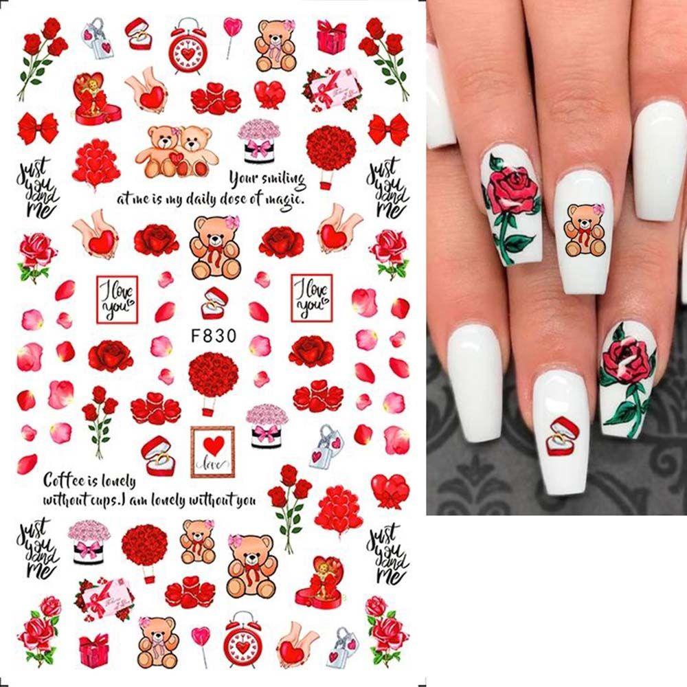 AUGUSTINA Agustina Valentine Day Nail Art Love Heart Romantic Valentine Day Rose2022Tahun Baru Bibir Merah DIY Dekorasi Nail Art