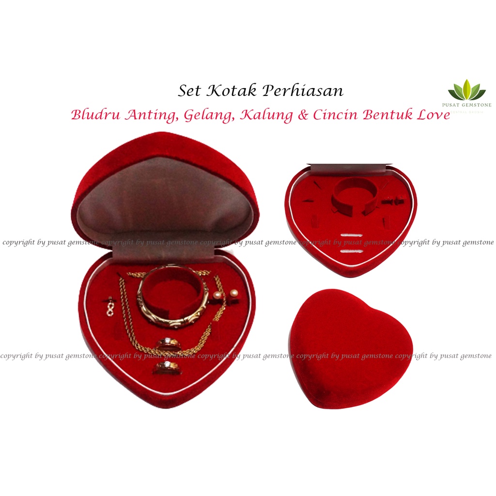 Set Kotak Perhiasan Bludru Anting, Gelang, Kalung &amp; Cincin Bentuk Love JUMBO