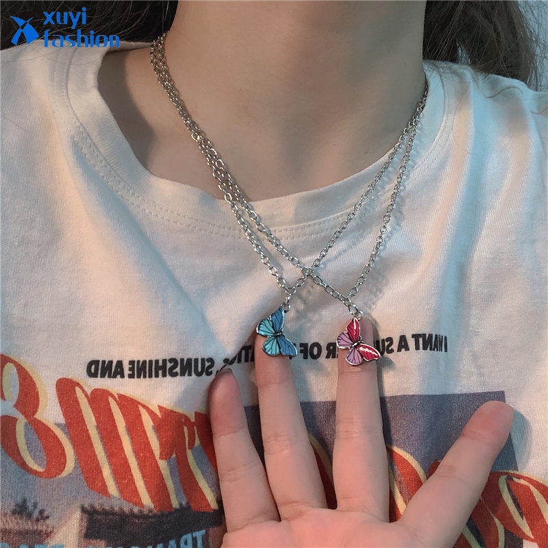 Colorful Fashion Butterfly Necklaces Korean Bow Pendant Necklace Silver Chain Women Jewelry Accessories