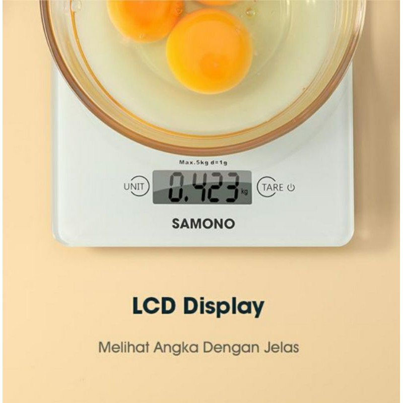 SAMONO SW-KS02 5 Kg High Precision Multifunctional Kitchen Electronic Scale with LCD Display White