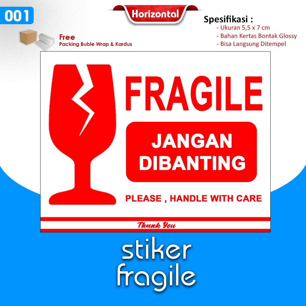 Stiker Fragile / Stiker Pecah Belah / Stiker Pengiriman Olshop / Stiker Unboxing Horizontal-1