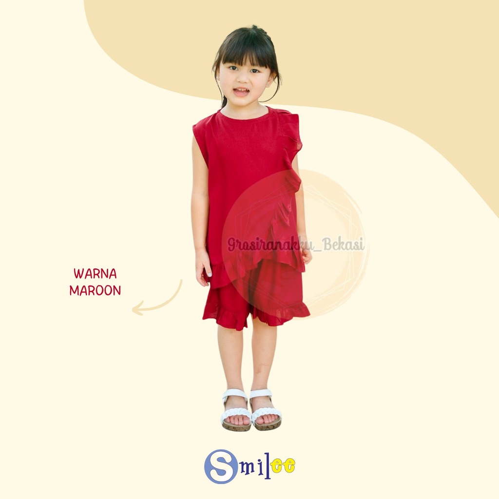Setelan Anak Rayon Gempita Smilee Warna Maroon Size 1-5 Thn