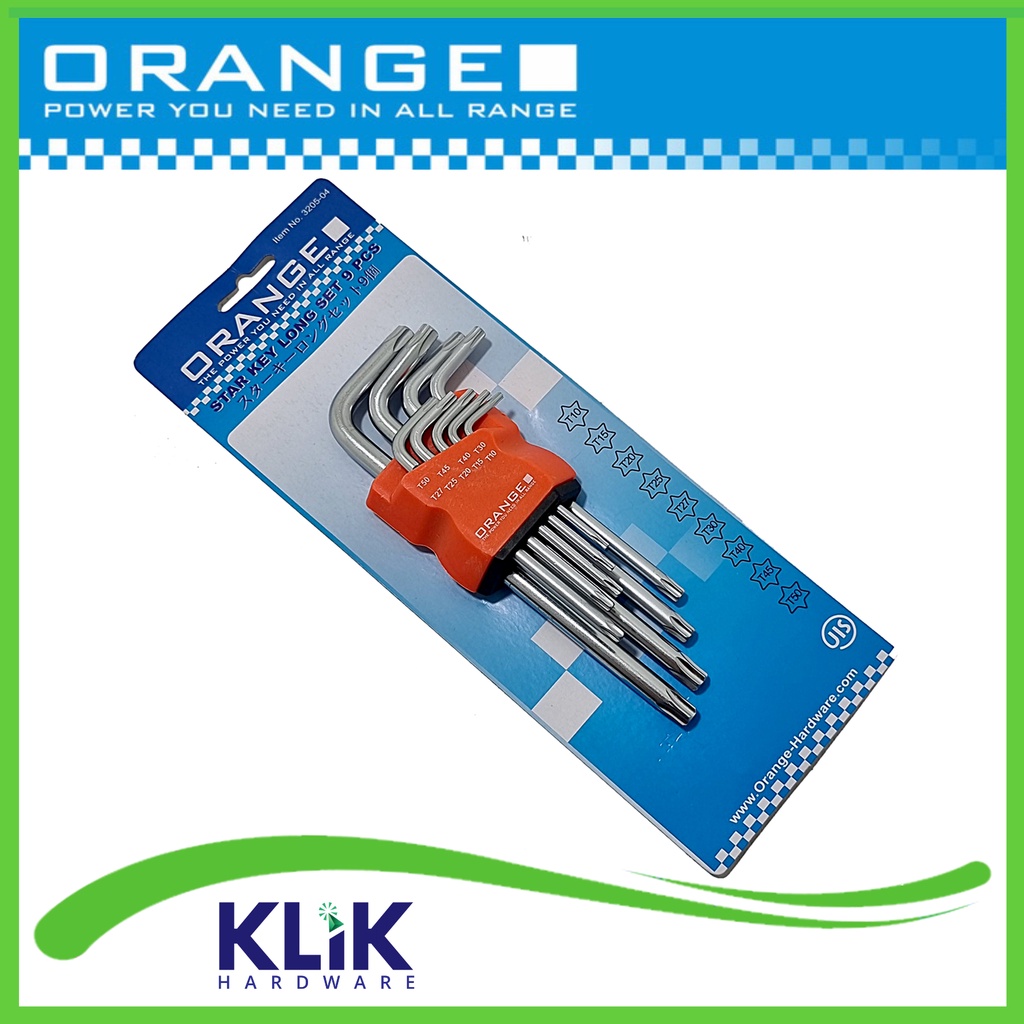 Orange Kunci L Bintang Long Set 9 Pcs - Star Torx Key Set